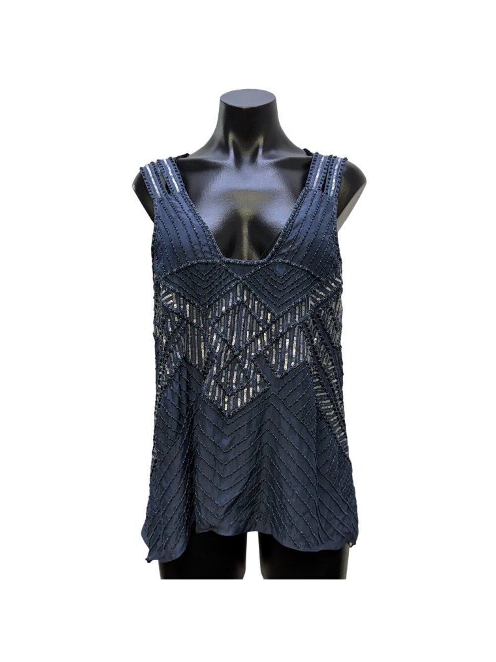 Parker Blue Beaded & Sequined Sleeveless Blouse Top S